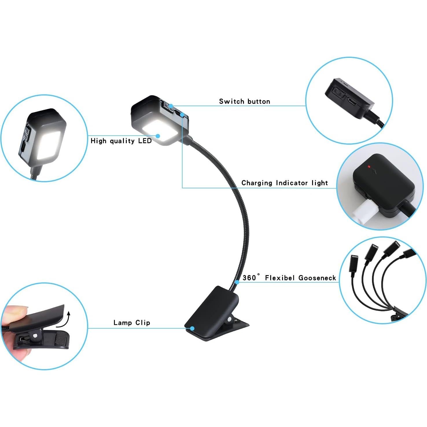 Luces de Lectura Recargables KunHe 16 Paquete Clip Flexible