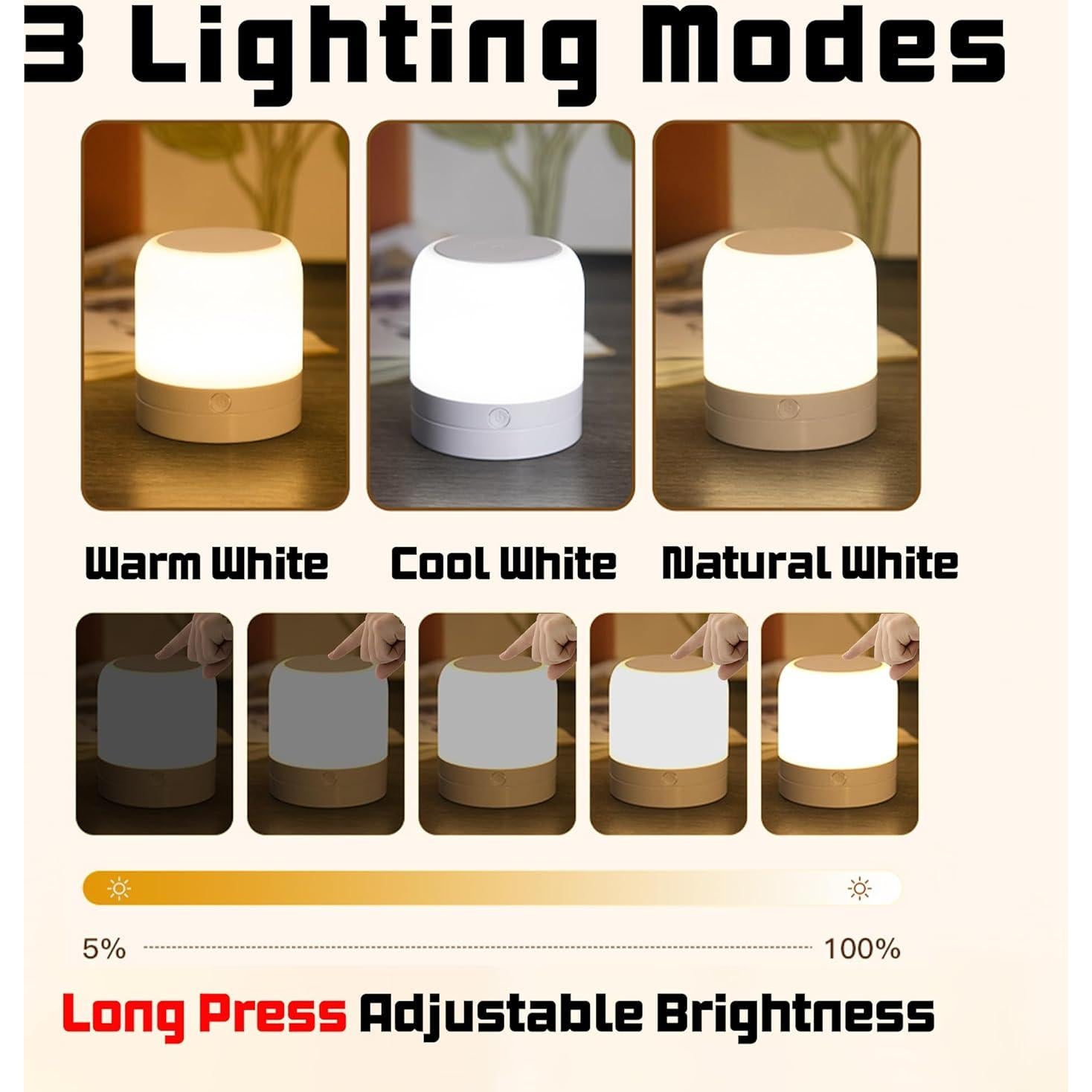 Luz Nocturna Portátil FNMYCO 1200mAh LED Táctil 3 Colores