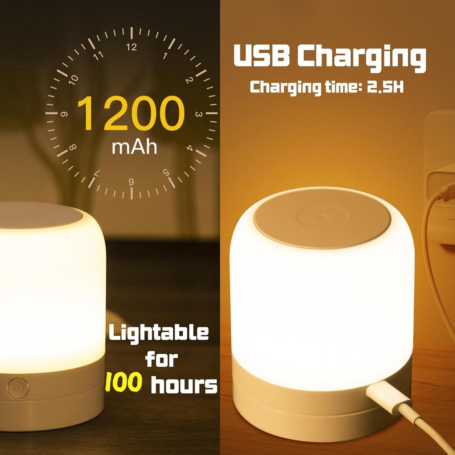 Luz Nocturna Portátil FNMYCO 1200mAh LED Táctil 3 Colores