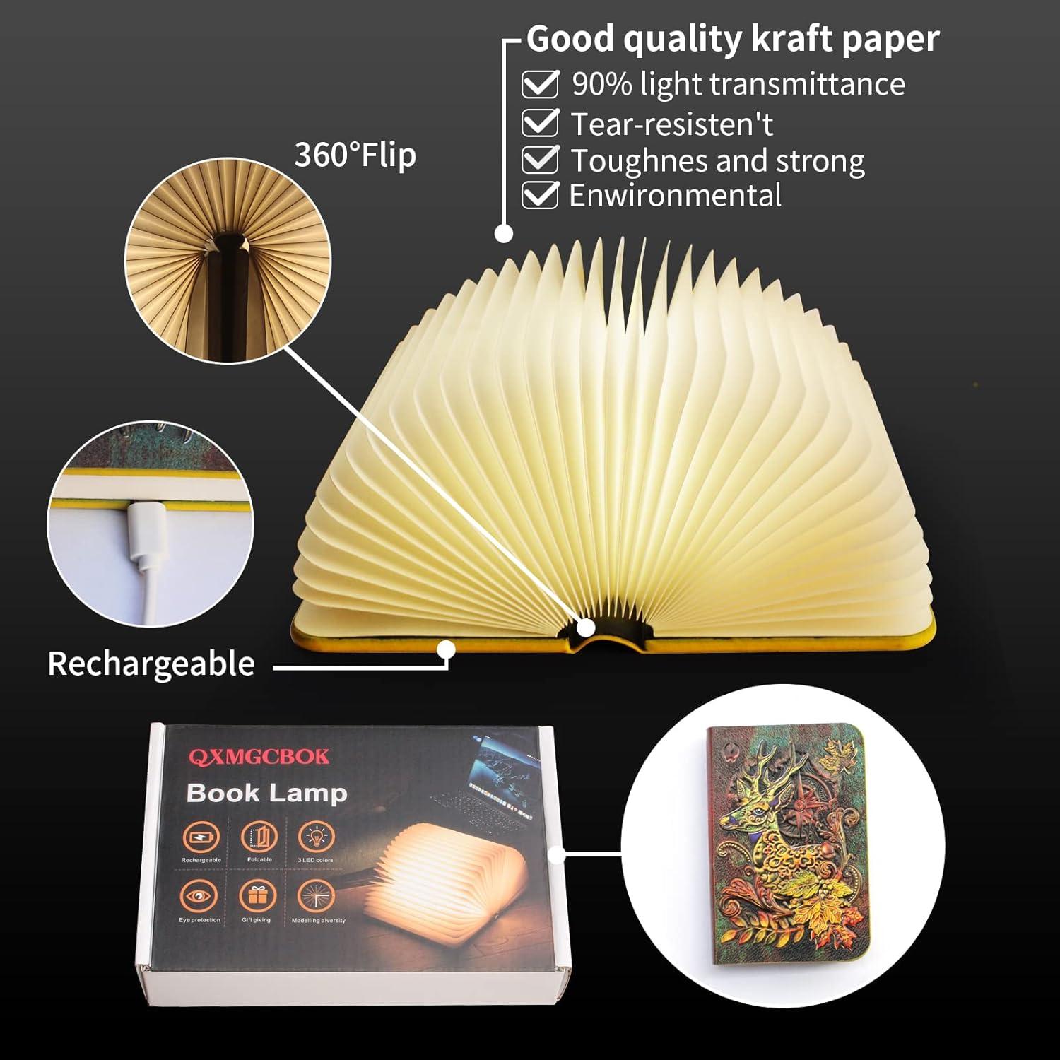 Lámpara de Libro 3D Ciervo Vintage Recargable USB LED