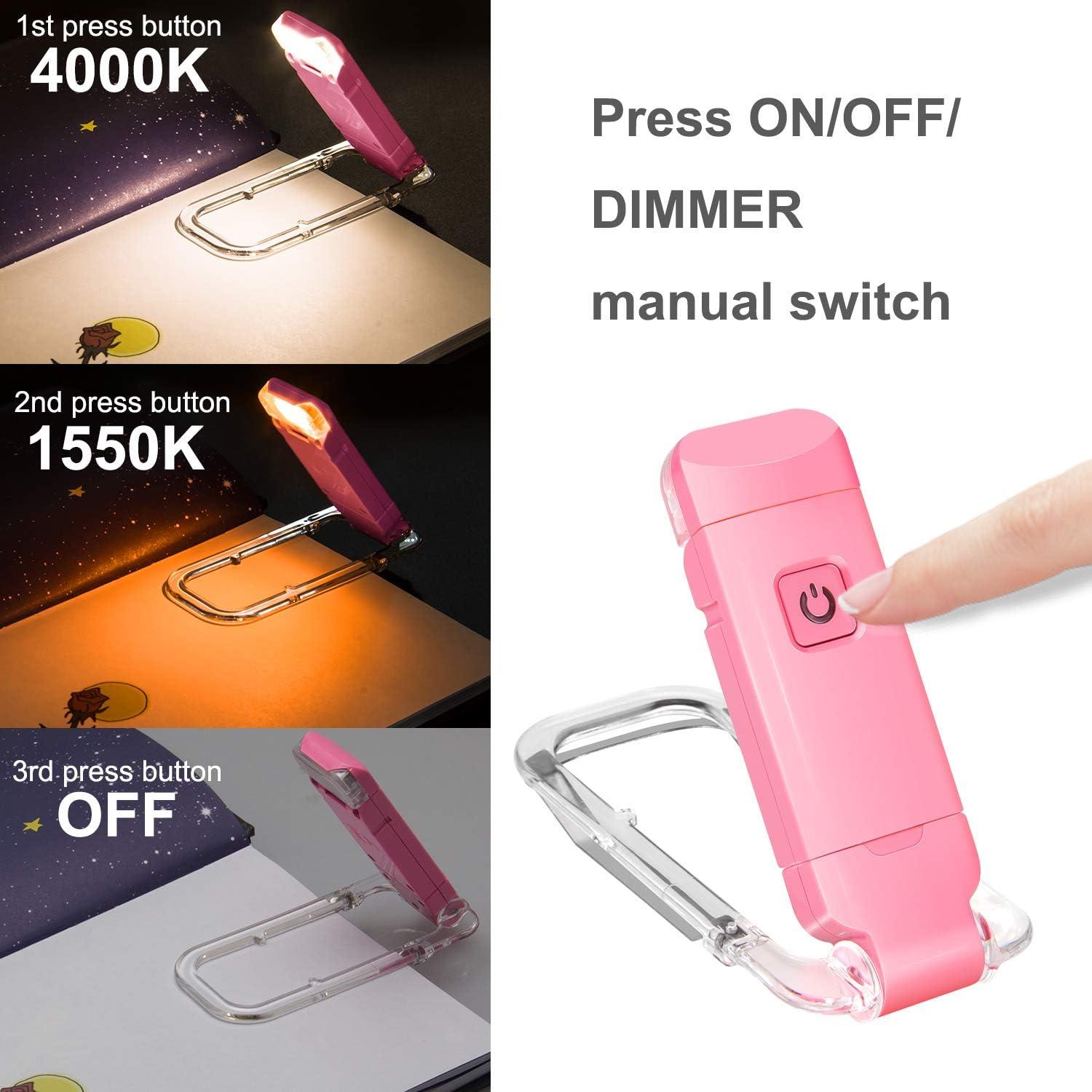 Luz de Lectura LED Clip BIGLIGHT Rosa, Recargable USB, 2 Brillos
