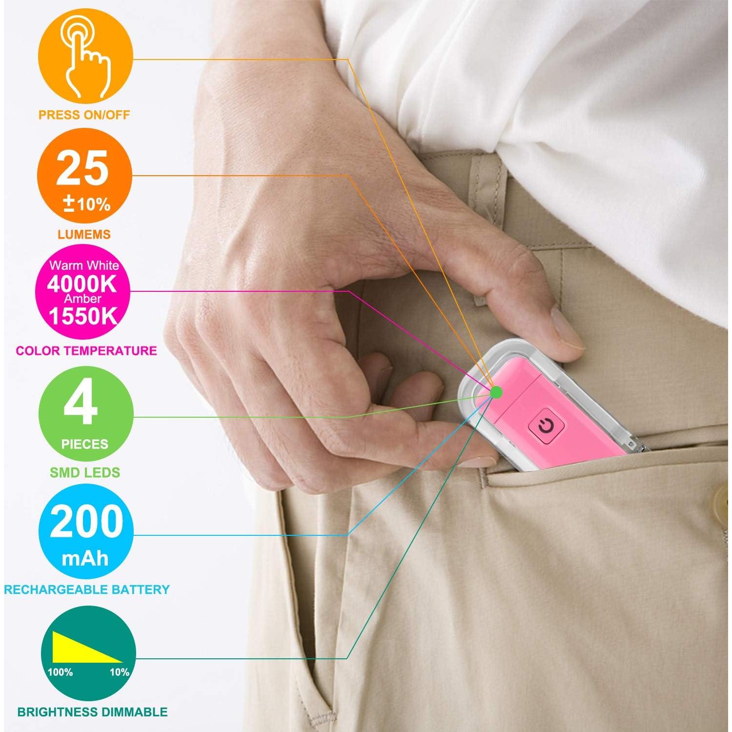 Luz de Lectura LED Clip BIGLIGHT Rosa, Recargable USB, 2 Brillos