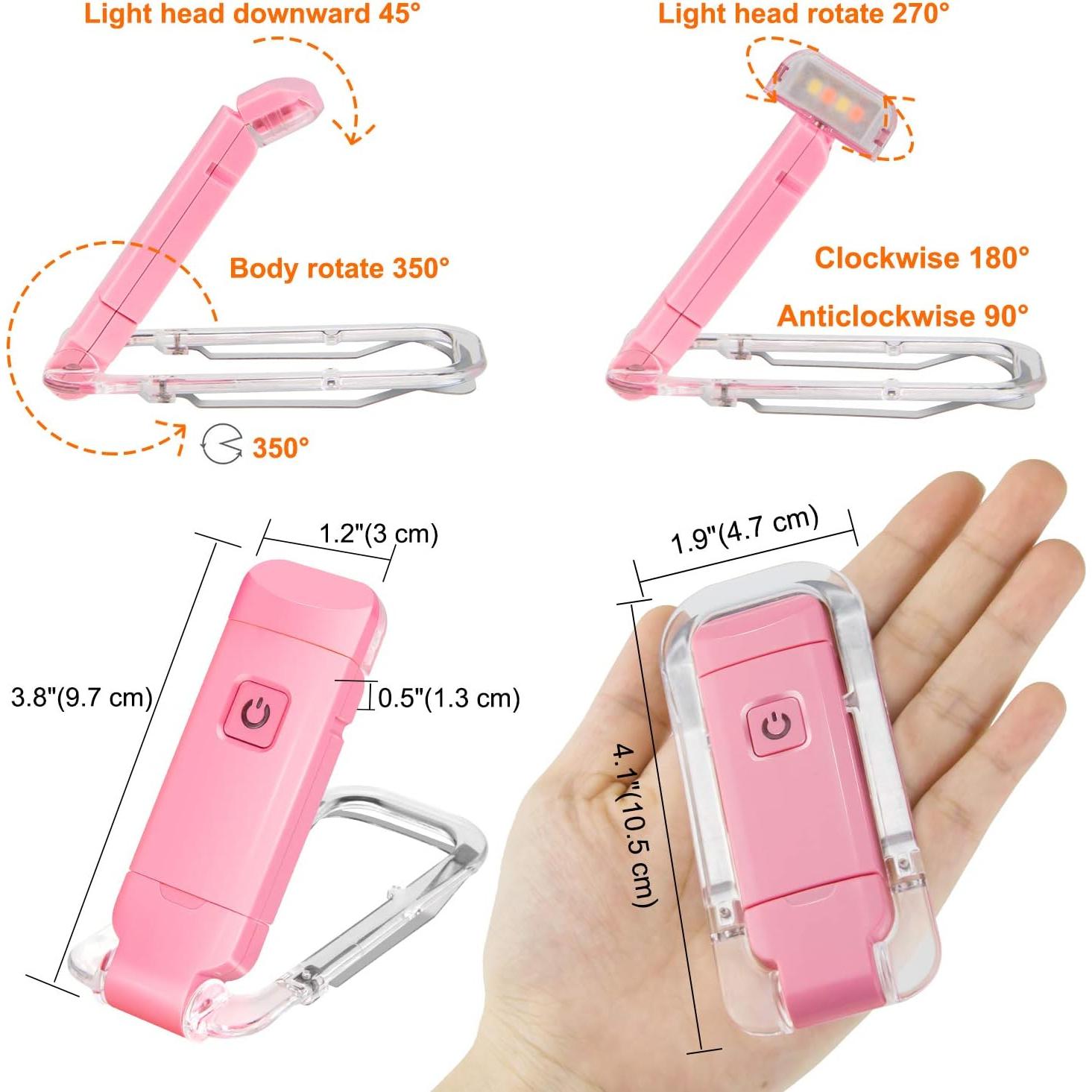 Luz de Lectura LED Clip BIGLIGHT Rosa, Recargable USB, 2 Brillos