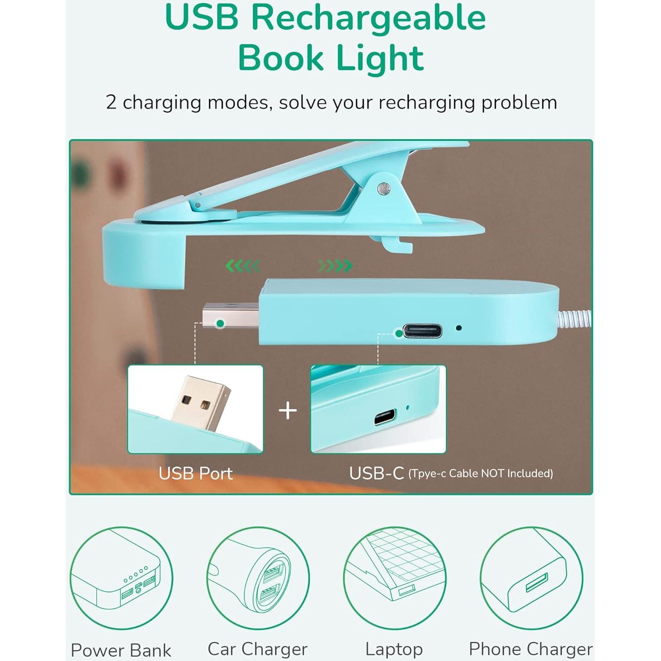 Luz de Lectura EDISHINE Azul Recargable USB 3 Modos Regulable