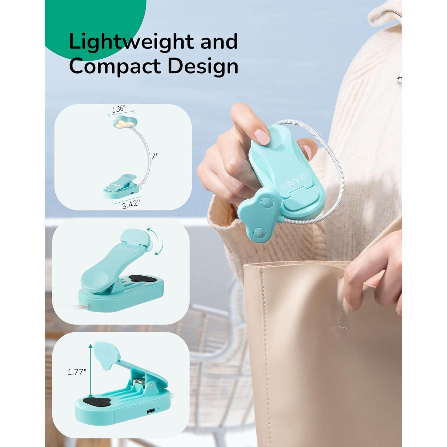 Luz de Lectura EDISHINE Azul Recargable USB 3 Modos Regulable