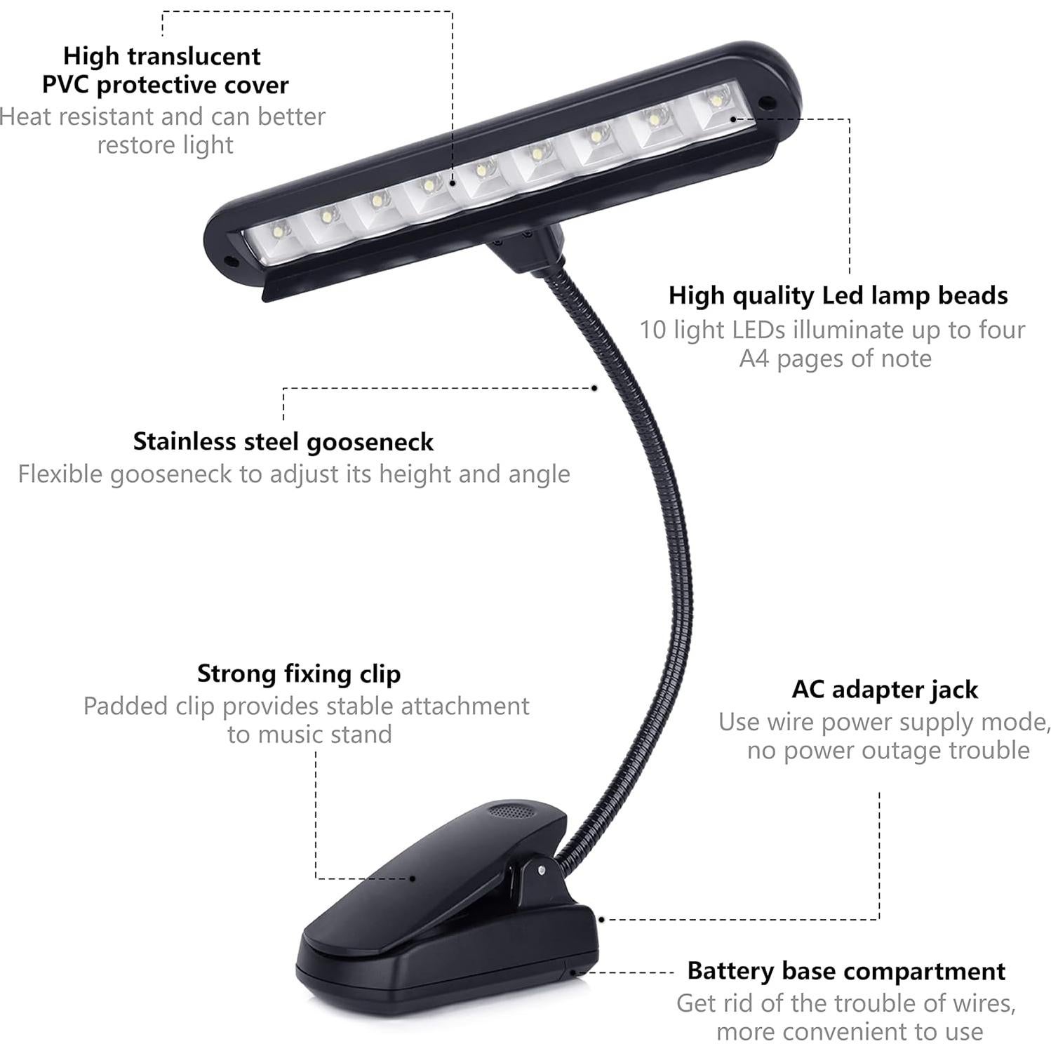 Luz de Atril Musical Vshinic DL-09, 9 LED Ajustable
