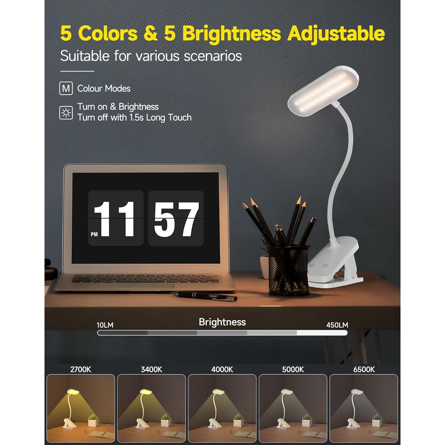 Lámpara de Escritorio CUHIOY con Abrazadera Flexible LED 5 Colores