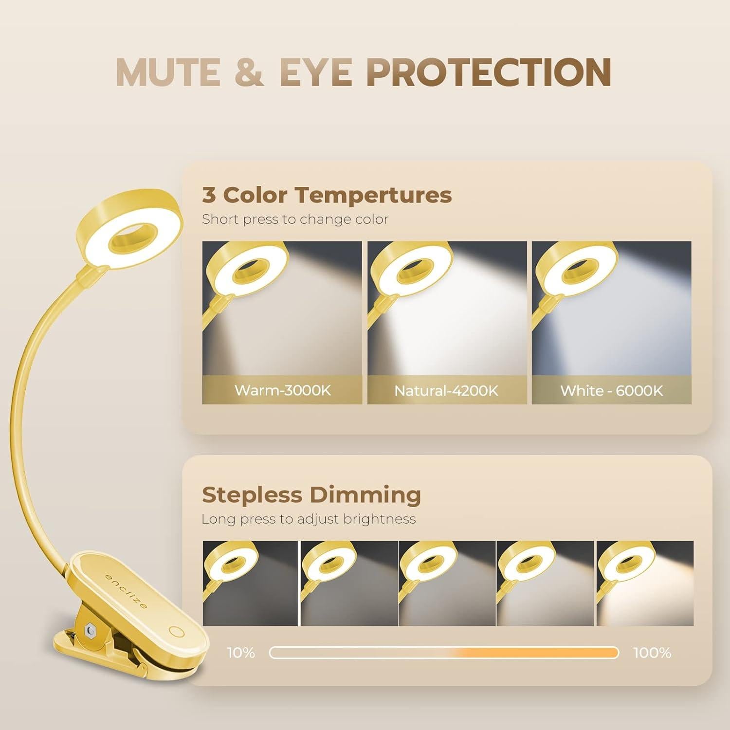 Luz de lectura LED recargable enclize con 3 temperaturas