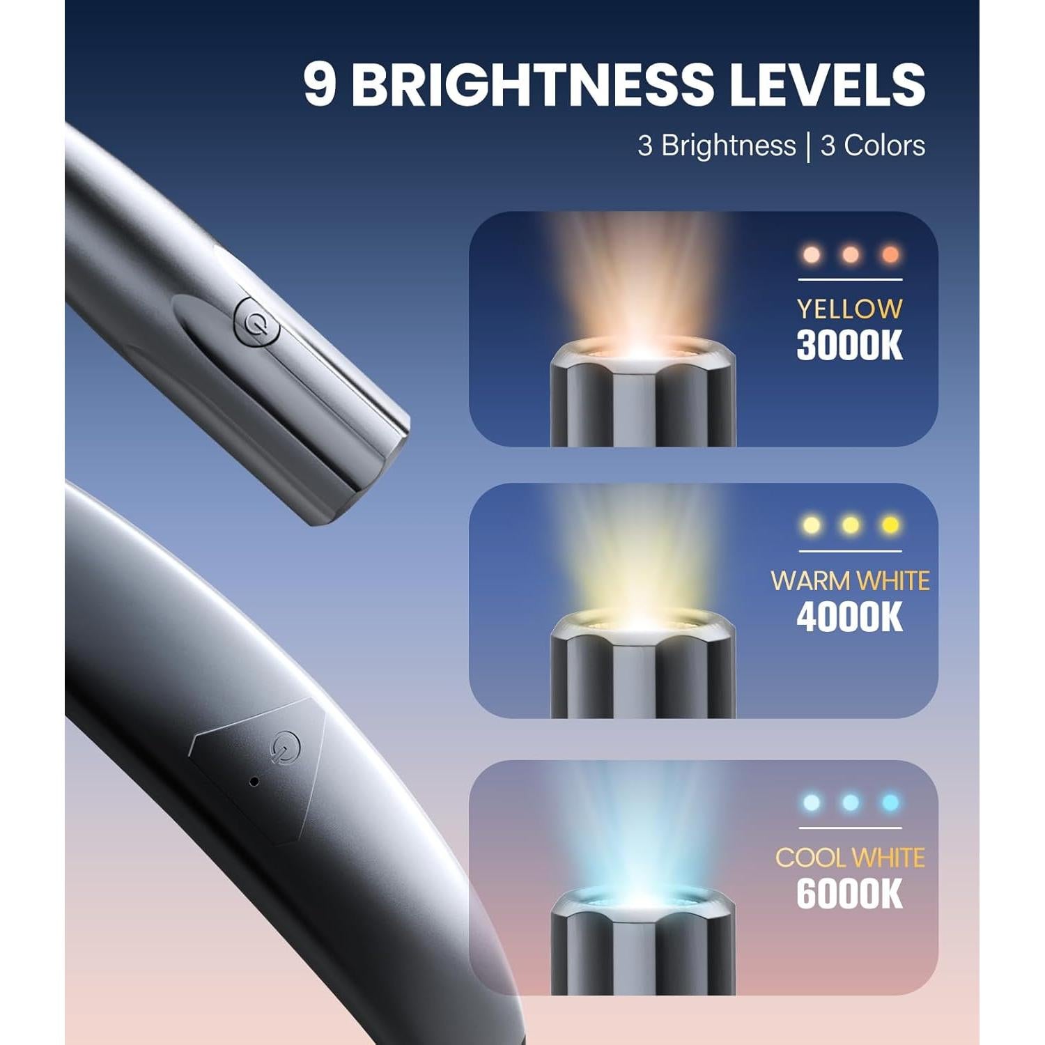 Luz de Lectura OPAUL LED Recargable, 3 Colores, 9 Brillos