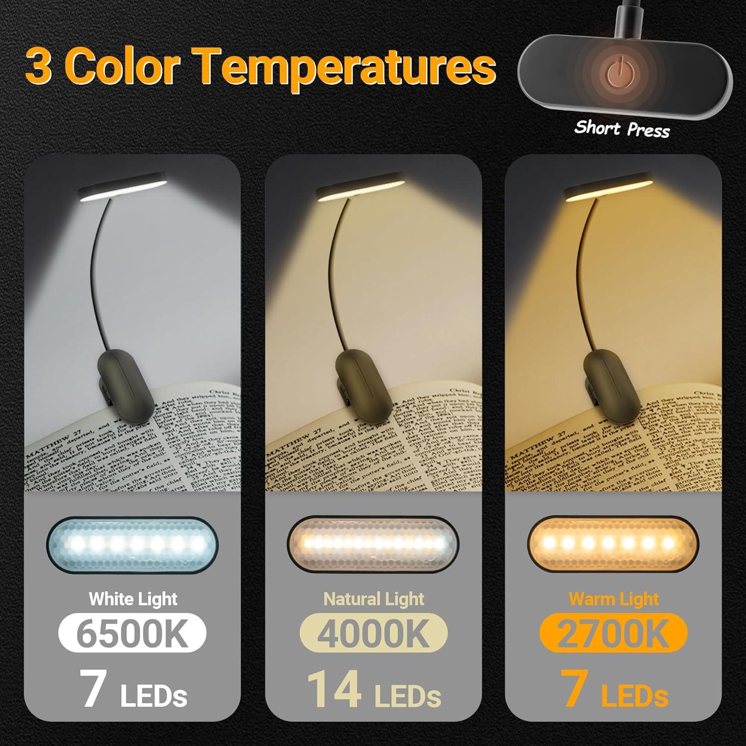 Luz de Libro Recargable TOKXTIK con 3 Modos de Color