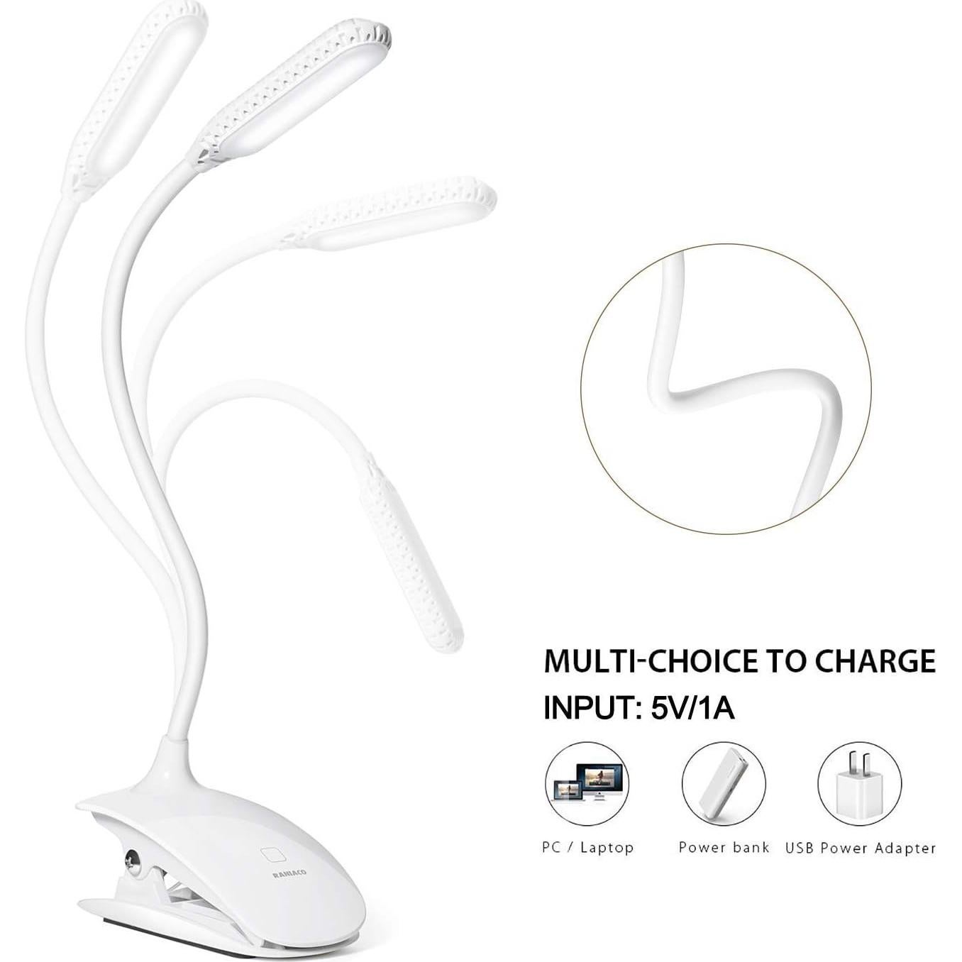 Luz de Lectura LED Raniaco con Clip y 3 Brillos - Blanco
