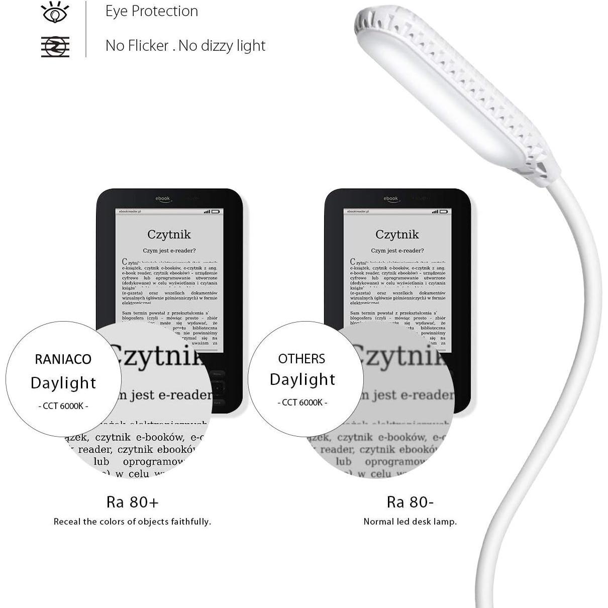 Luz de Lectura LED Raniaco con Clip y 3 Brillos - Blanco