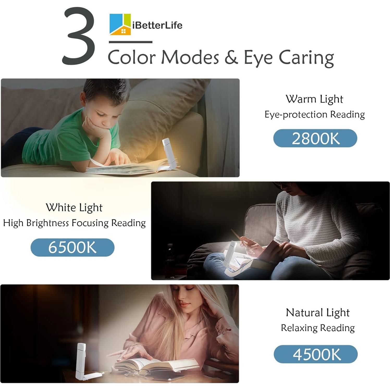 Luz de Lectura Recargable iBetterLife LED 3 Colores 5 Brillos