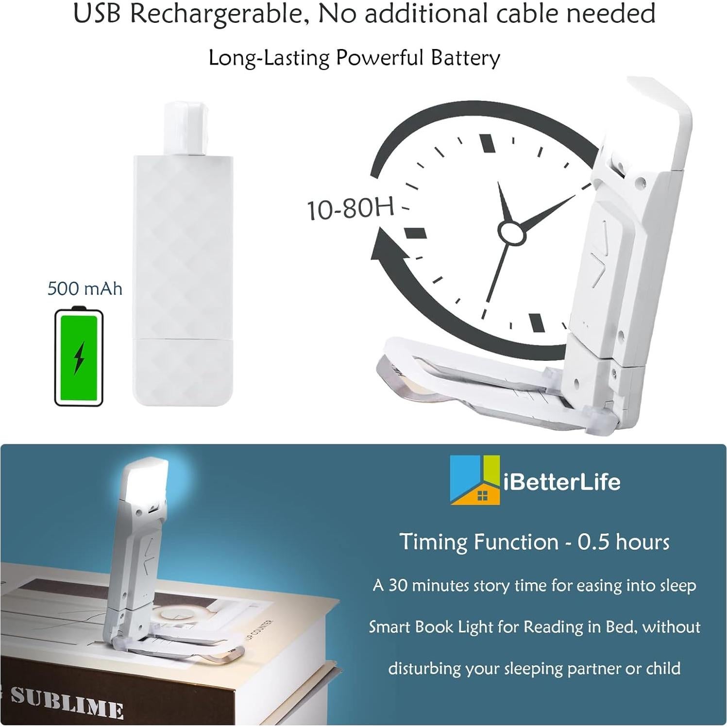 Luz de Lectura Recargable iBetterLife LED 3 Colores 5 Brillos