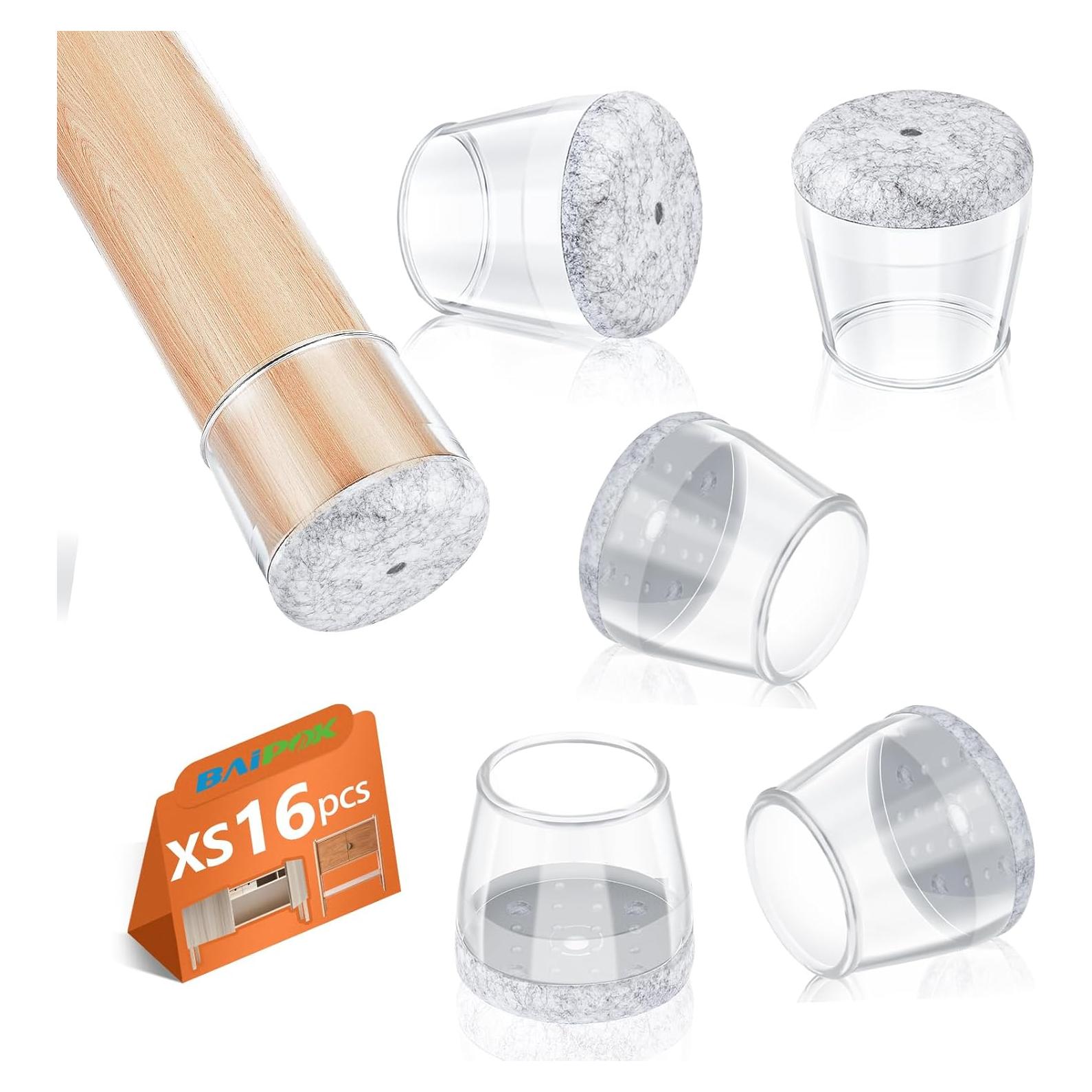 16 Protectores de Pies de Silla BAIPOK Silicona Transparente XS