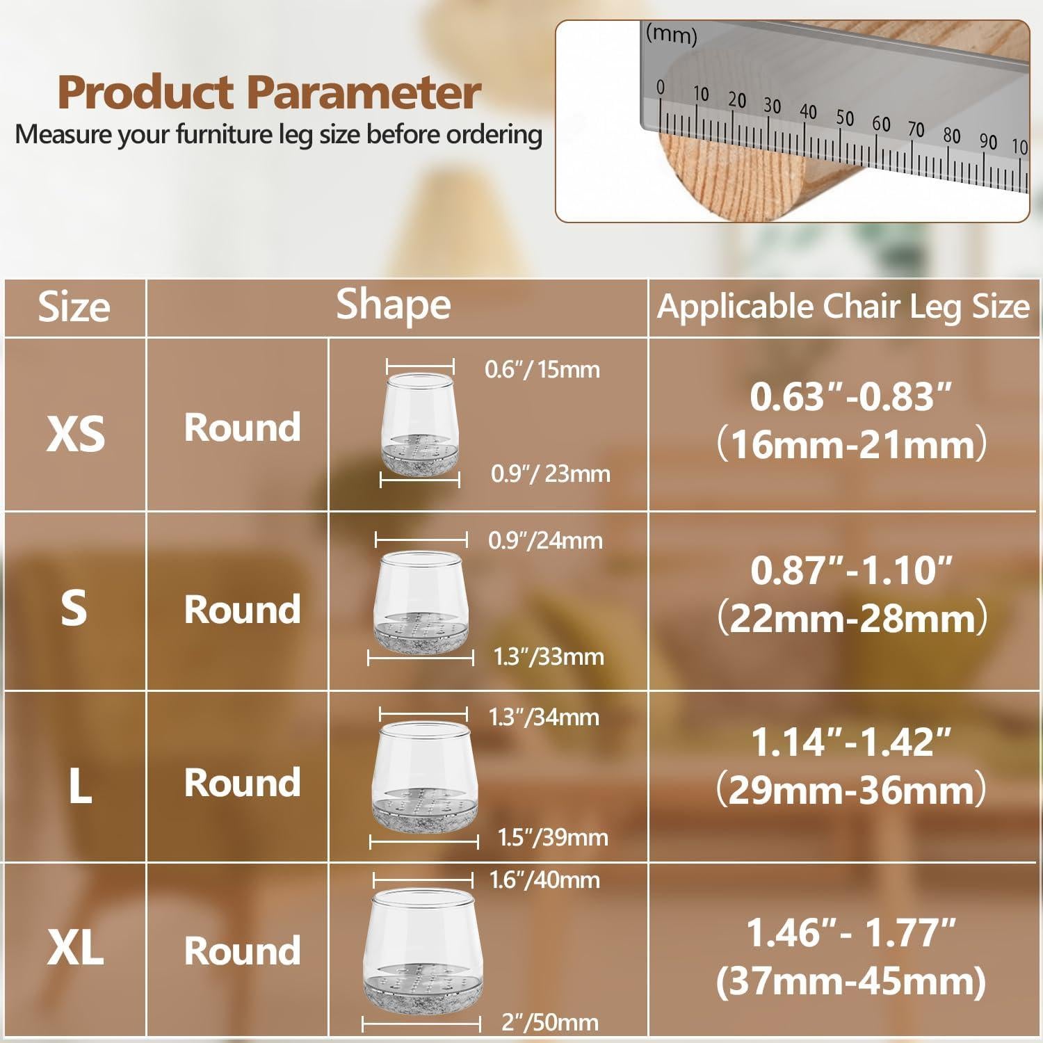 16 Protectores de Pies de Silla BAIPOK Silicona Transparente XS