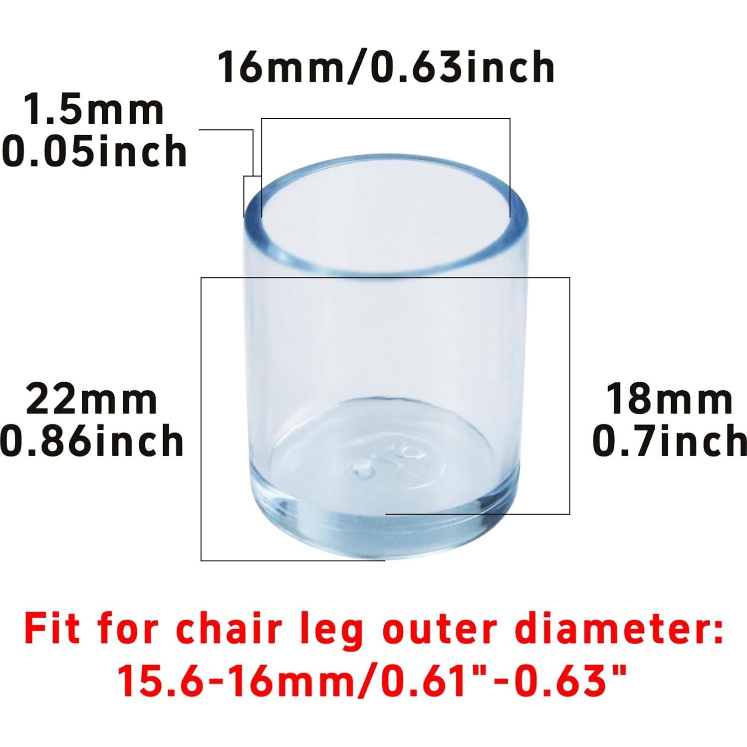 16 Tapas Transparentes de Silicona para Patas de Sillas 16mm