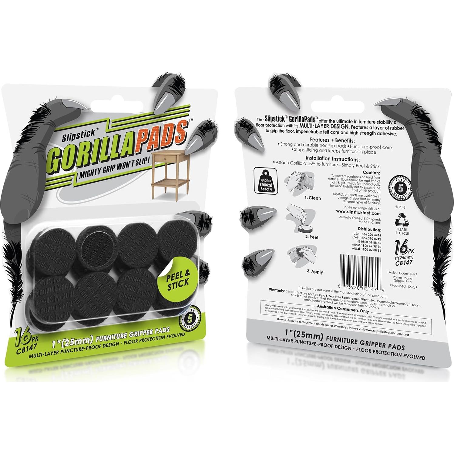 Almohadillas Antideslizantes Slipstick GorillaPads 2.54 cm - Juego de 16