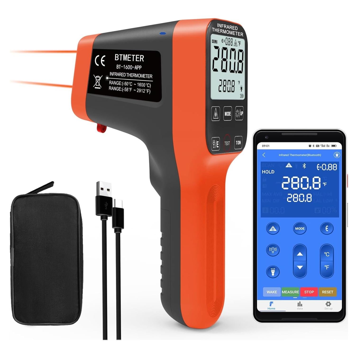 Termómetro Infrarrojo Digital BTMETER BT-1600APP -50°C a 1600°C