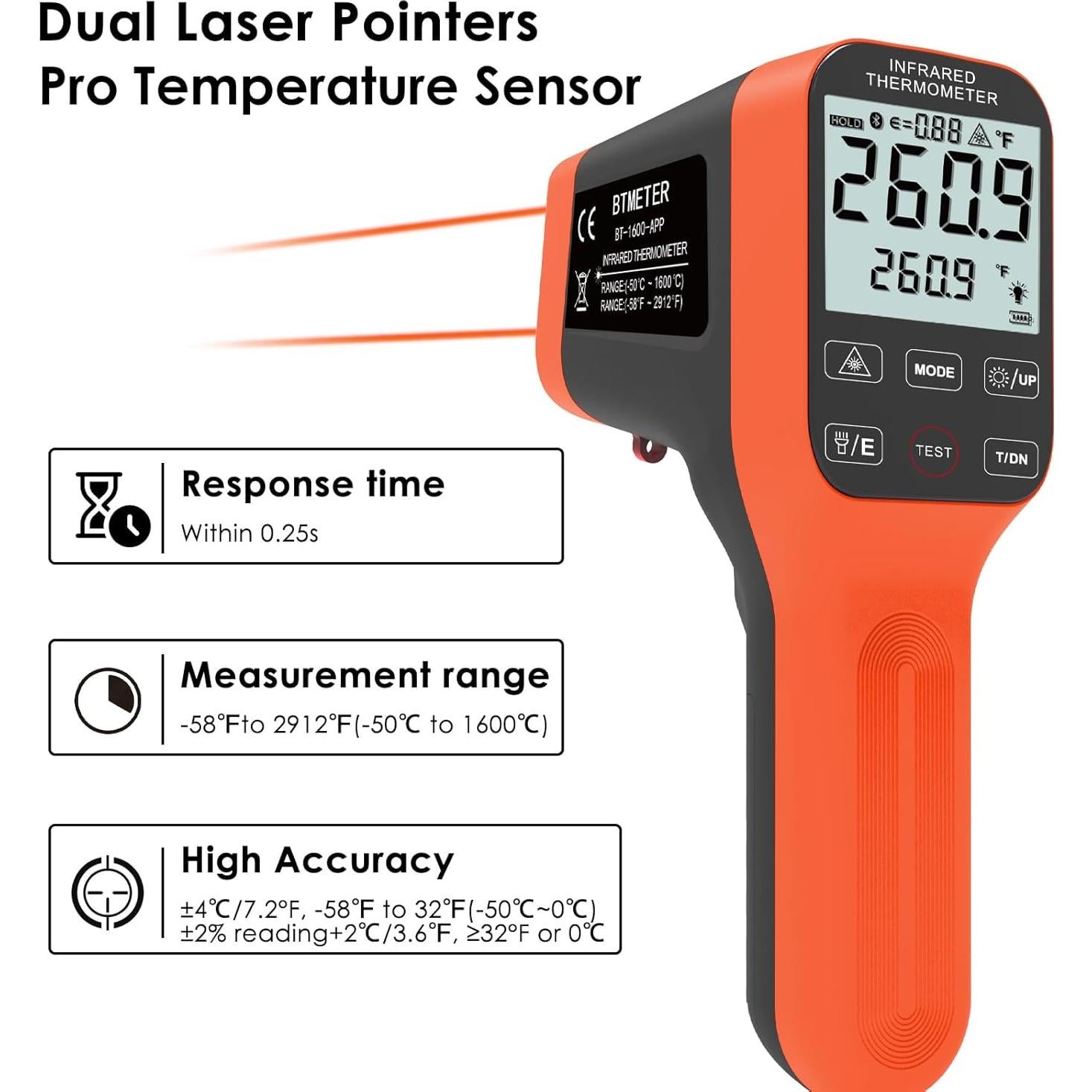 Termómetro Infrarrojo Digital BTMETER BT-1600APP -50°C a 1600°C
