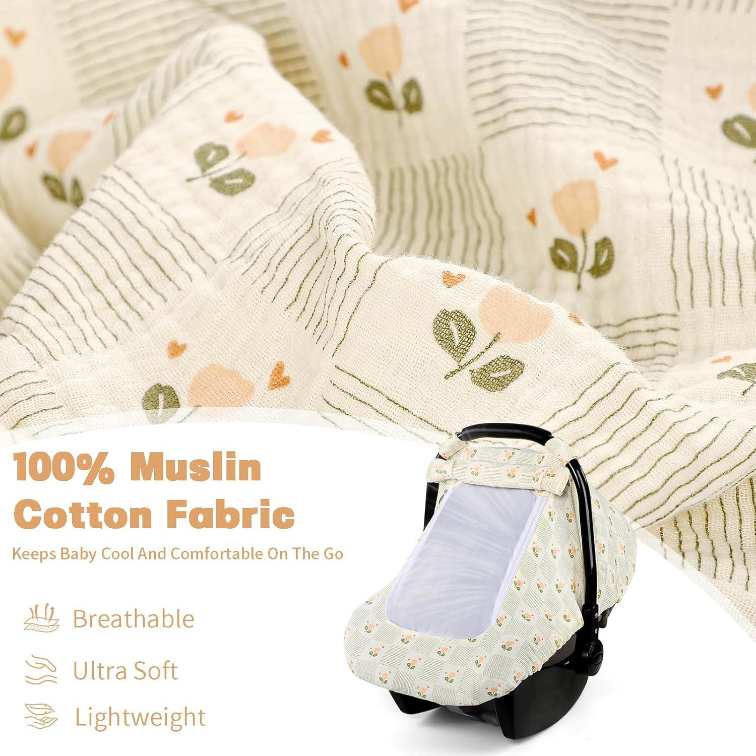 Funda de Asiento de Coche para Bebé HNHUAMING Algodón Muselina Beige
