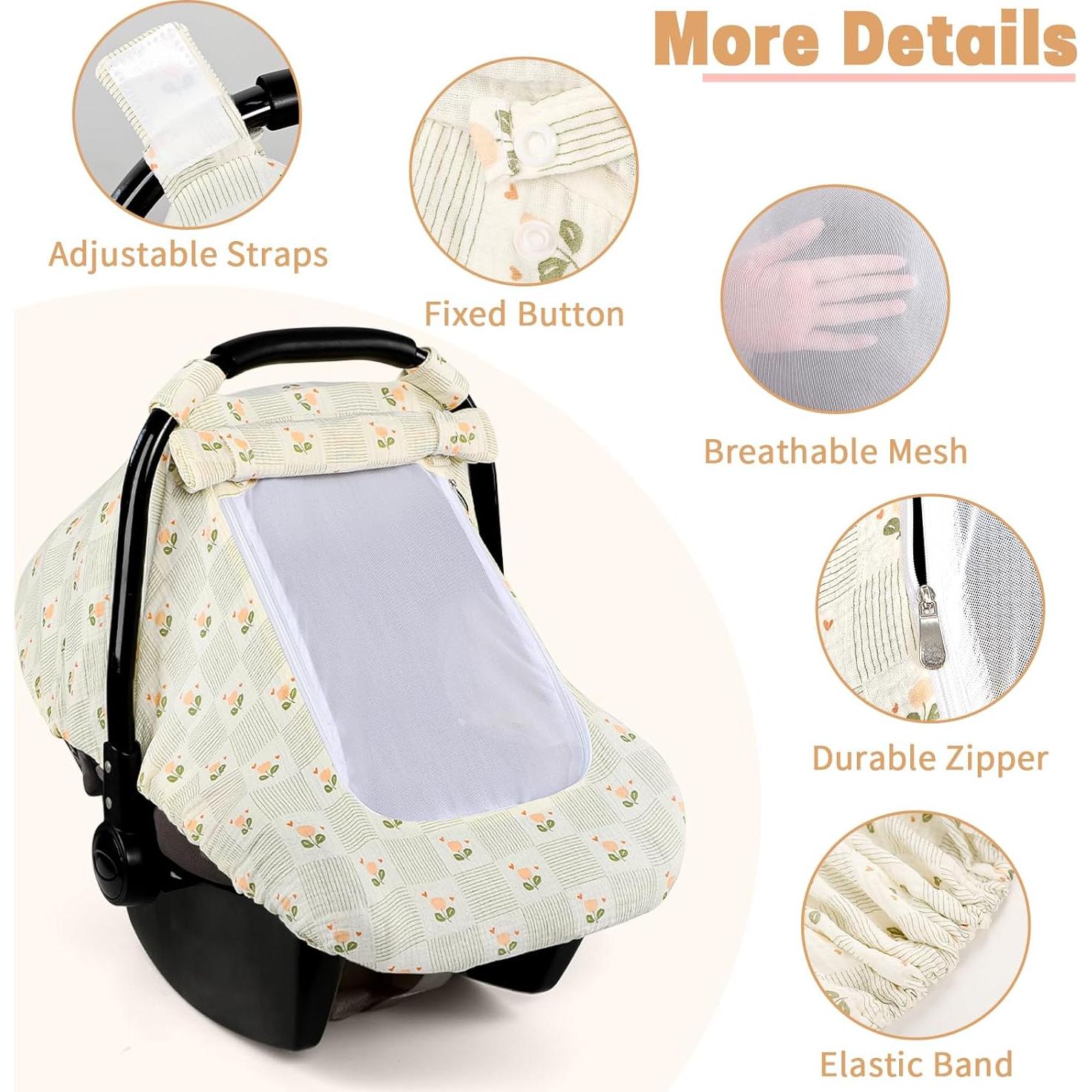 Funda de Asiento de Coche para Bebé HNHUAMING Algodón Muselina Beige