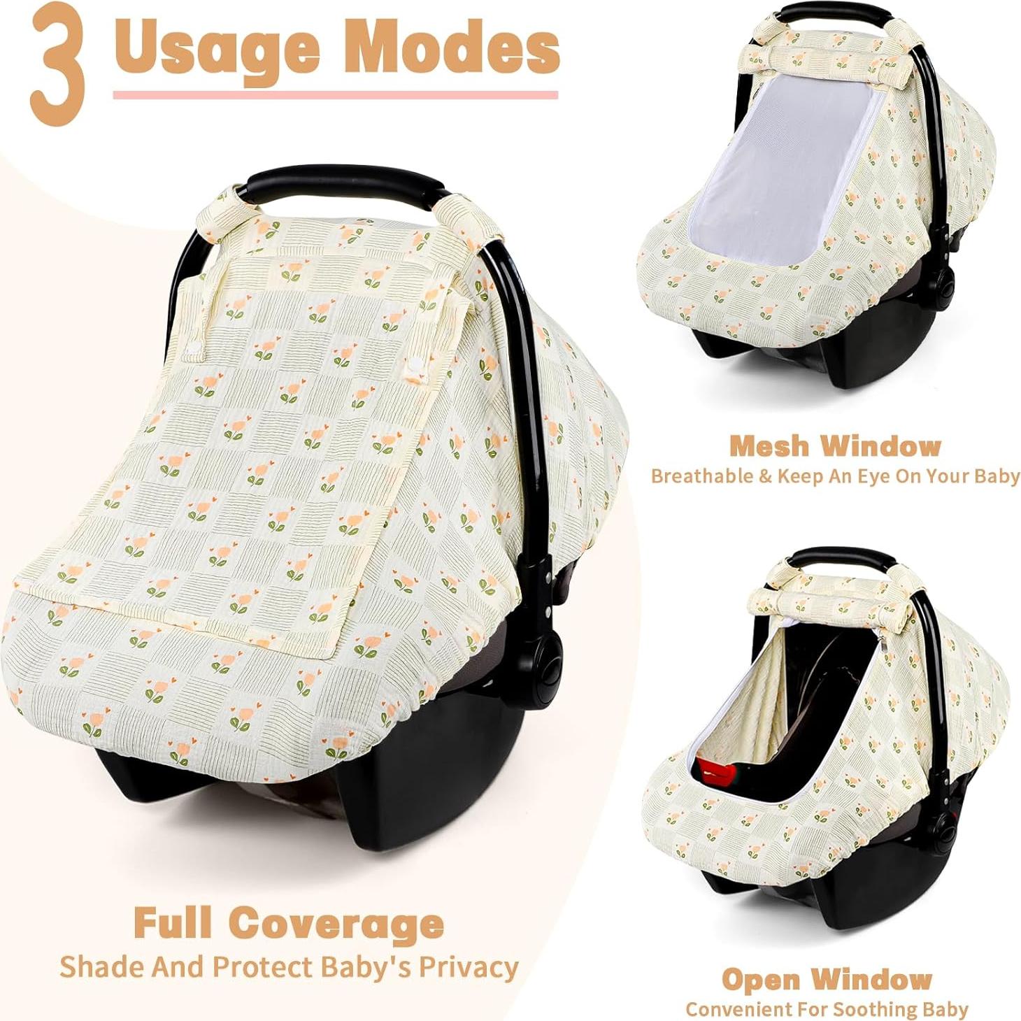 Funda de Asiento de Coche para Bebé HNHUAMING Algodón Muselina Beige