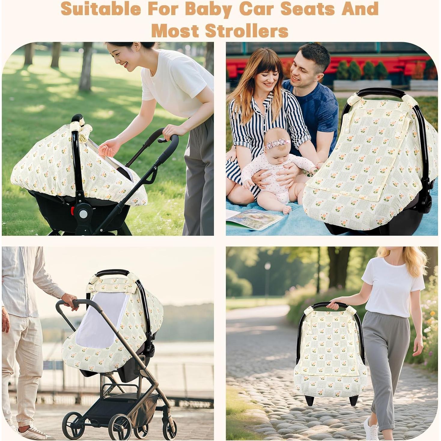 Funda de Asiento de Coche para Bebé HNHUAMING Algodón Muselina Beige