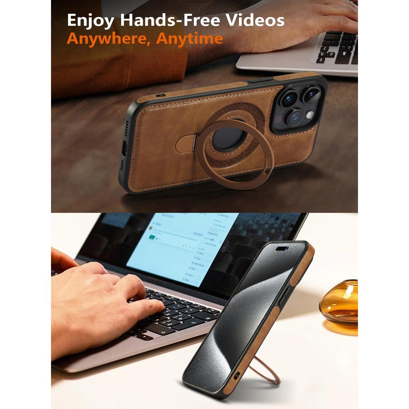 Funda de cuero PU VAUSERDY para iPhone 15 Pro Max - Marrón