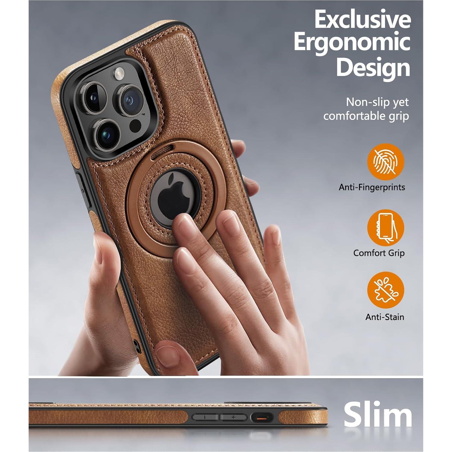 Funda de cuero PU VAUSERDY para iPhone 15 Pro Max - Marrón