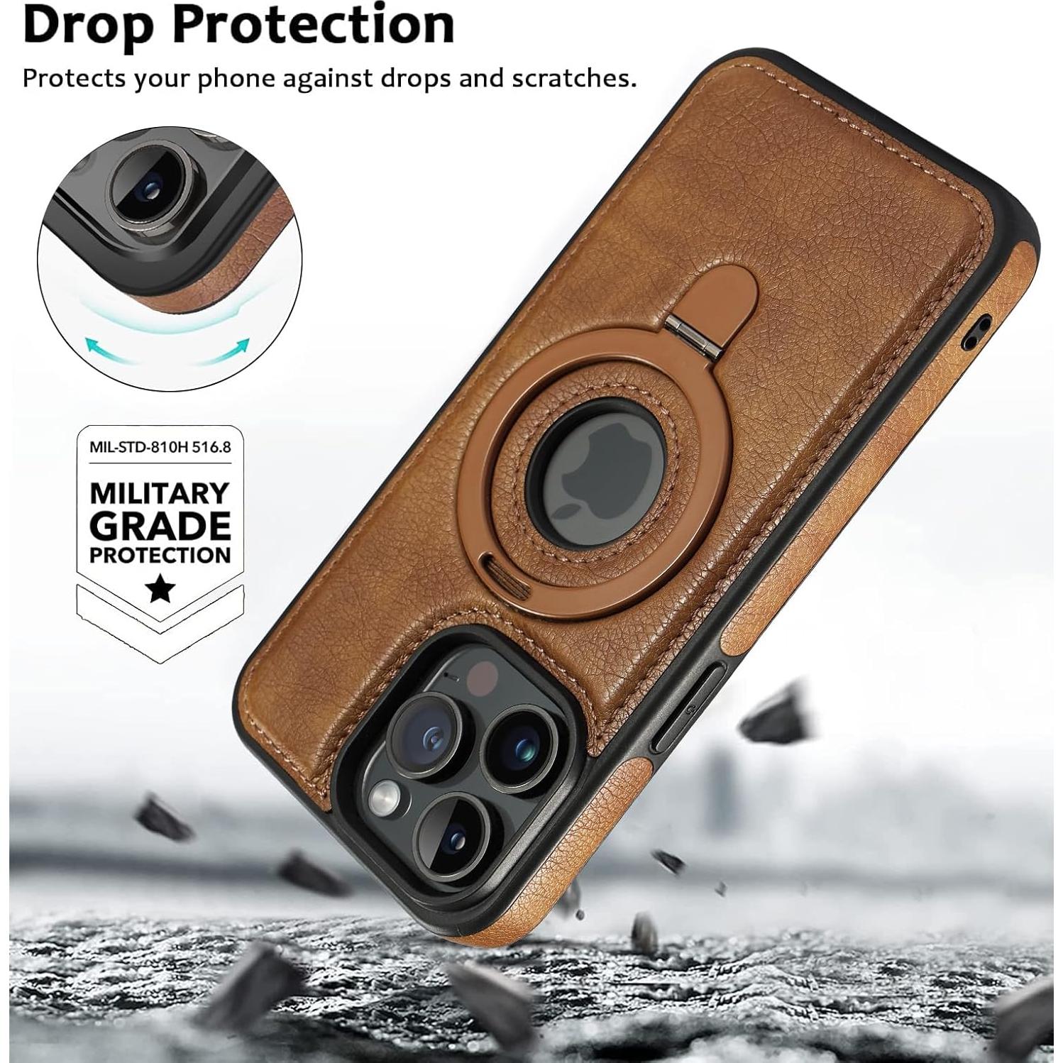 Funda de cuero PU VAUSERDY para iPhone 15 Pro Max - Marrón
