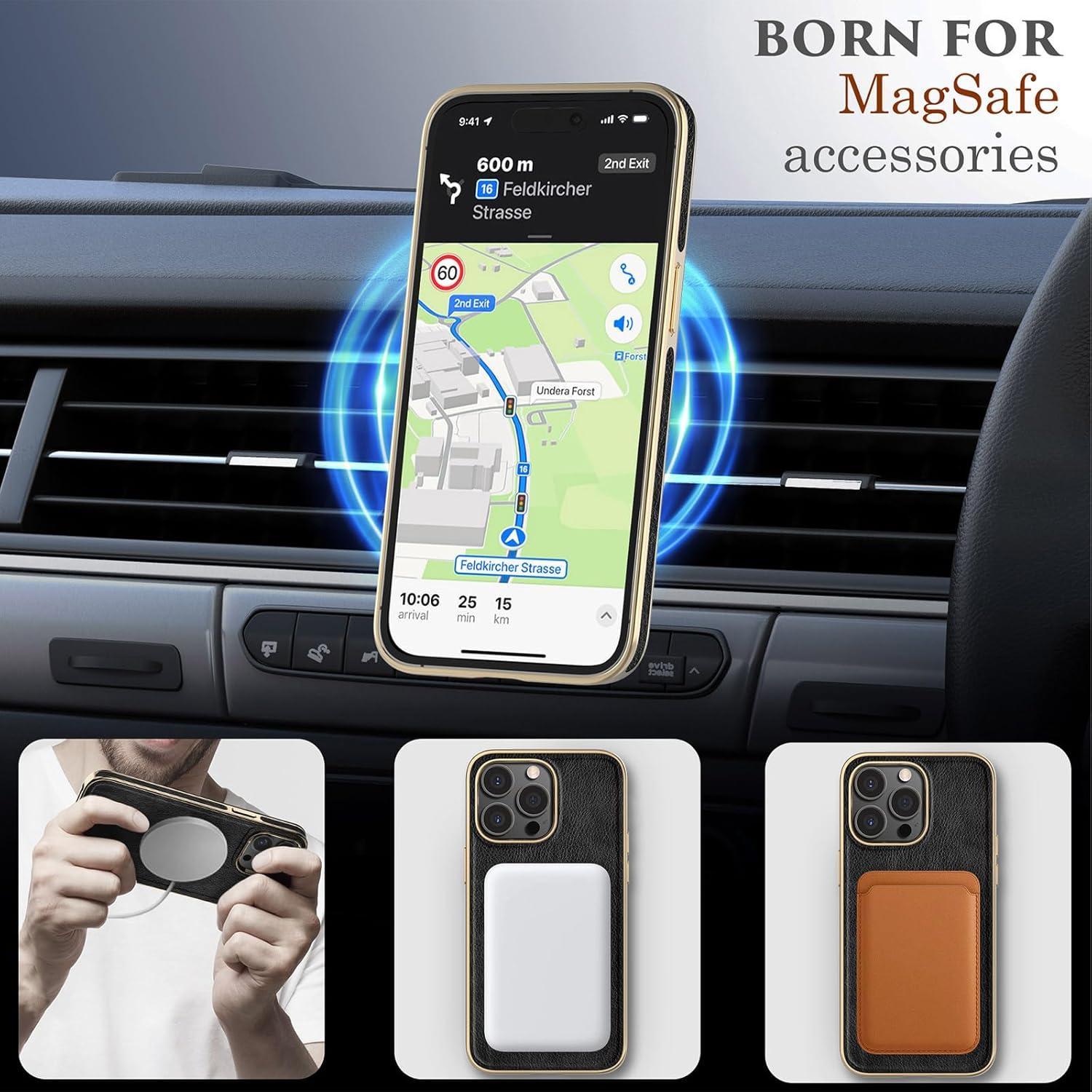 Funda de PU LOHASIC para iPhone 13 Pro Max - Mag-Safe, Negro