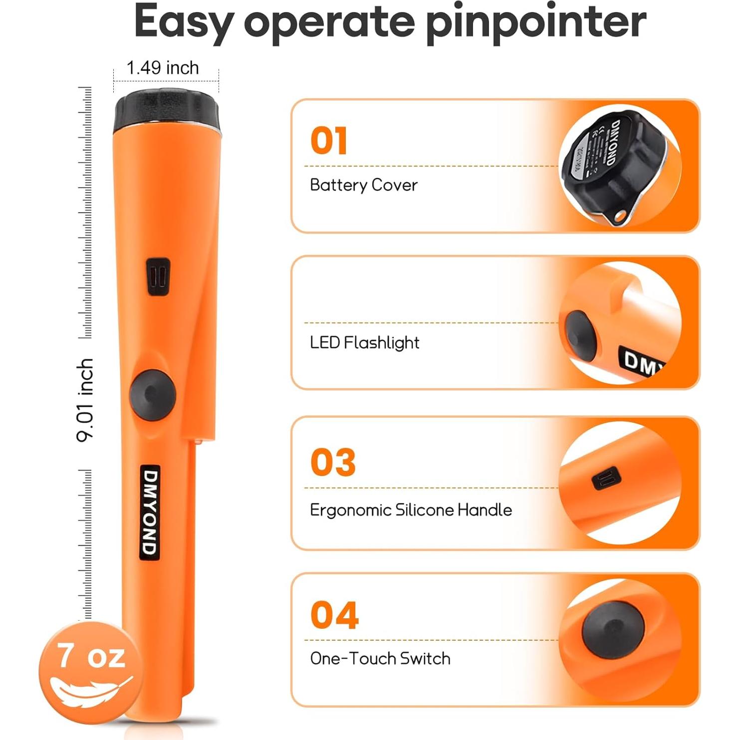 Detector de Metales Dmyond Pinpointer Naranja a Prueba de Agua