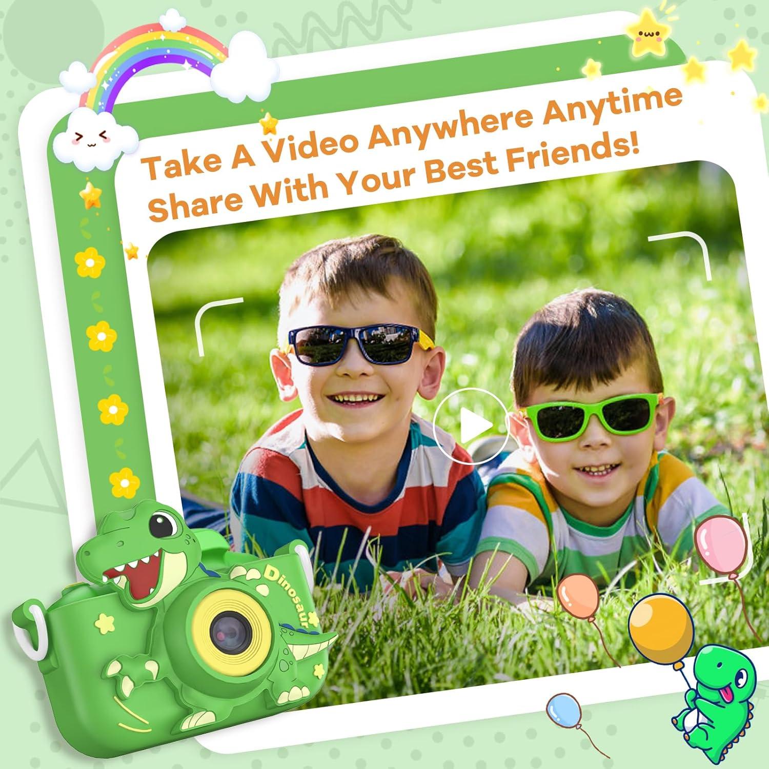 Cámara Infantil KIZJORYA 48MP Verde con Funda y Tarjeta SD 32GB