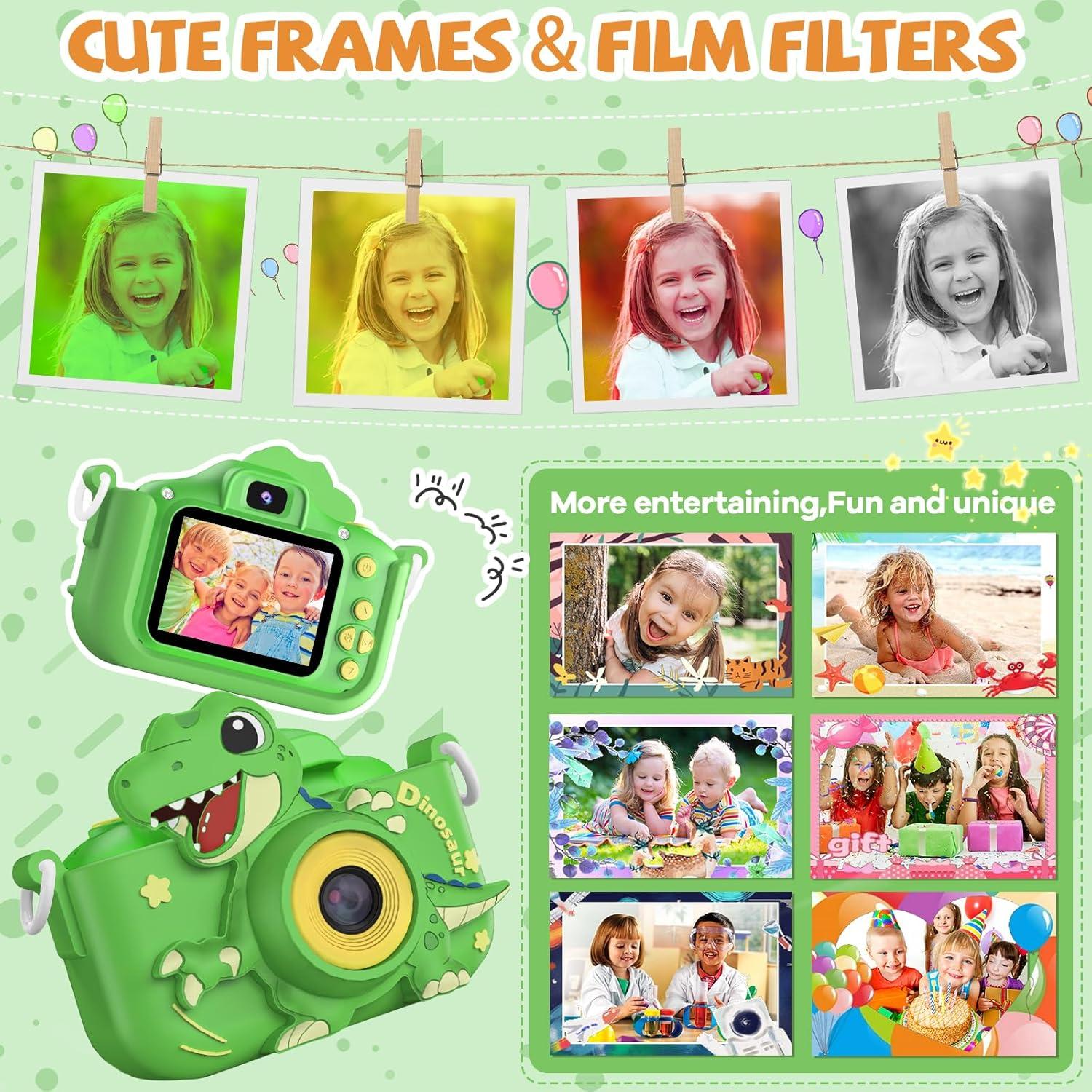 Cámara Infantil KIZJORYA 48MP Verde con Funda y Tarjeta SD 32GB