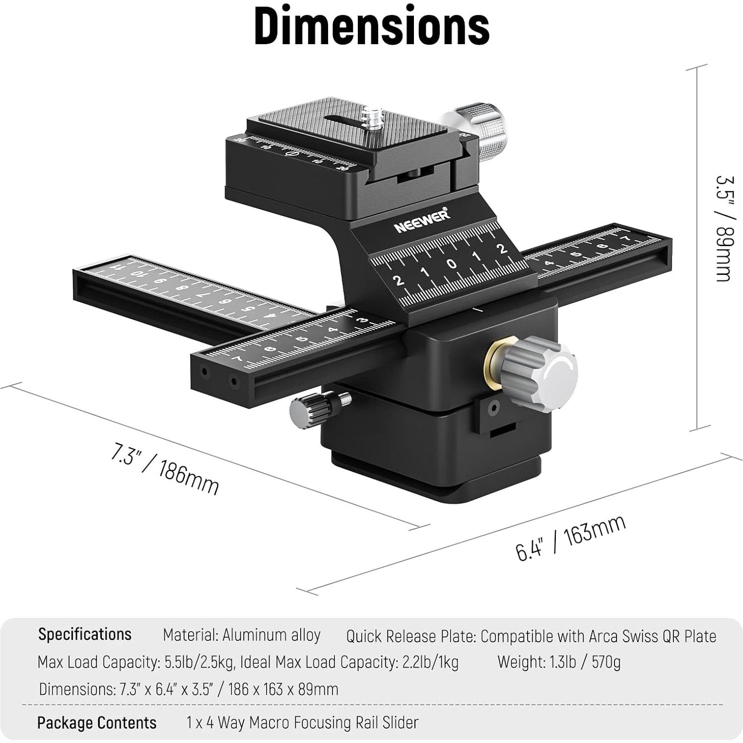 Riel de Enfoque Macro NEEWER 4 Vías para Cámaras DSLR y Sin Espejo