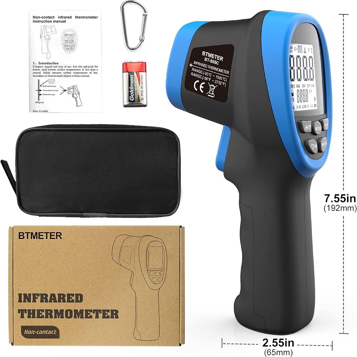 Pistola Termómetro Infrarrojo BTMETER BT-985C -50°C a 800°C