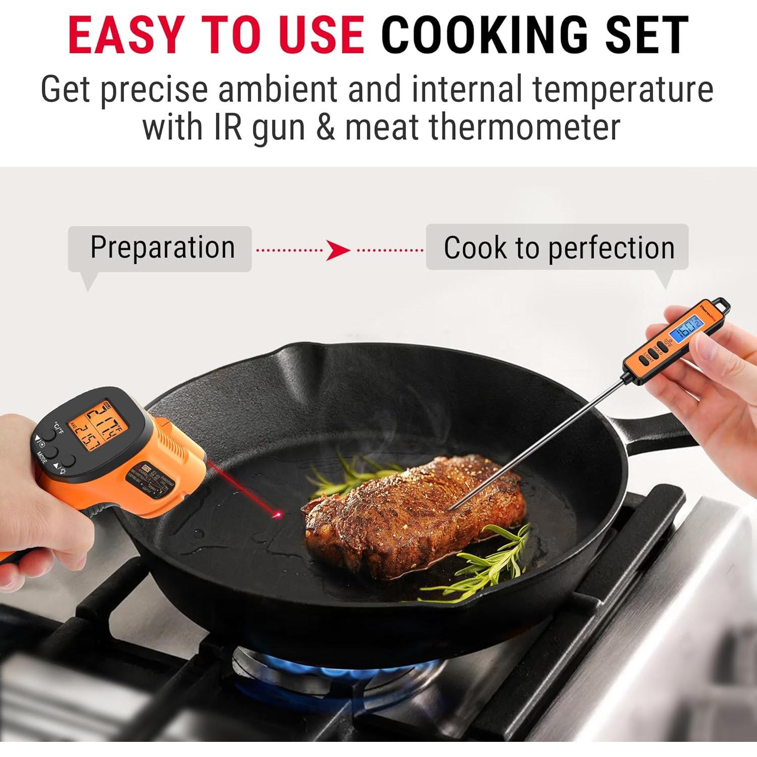 Termómetro Infrarrojo ThermoPro TP30 y Sonda para Carne