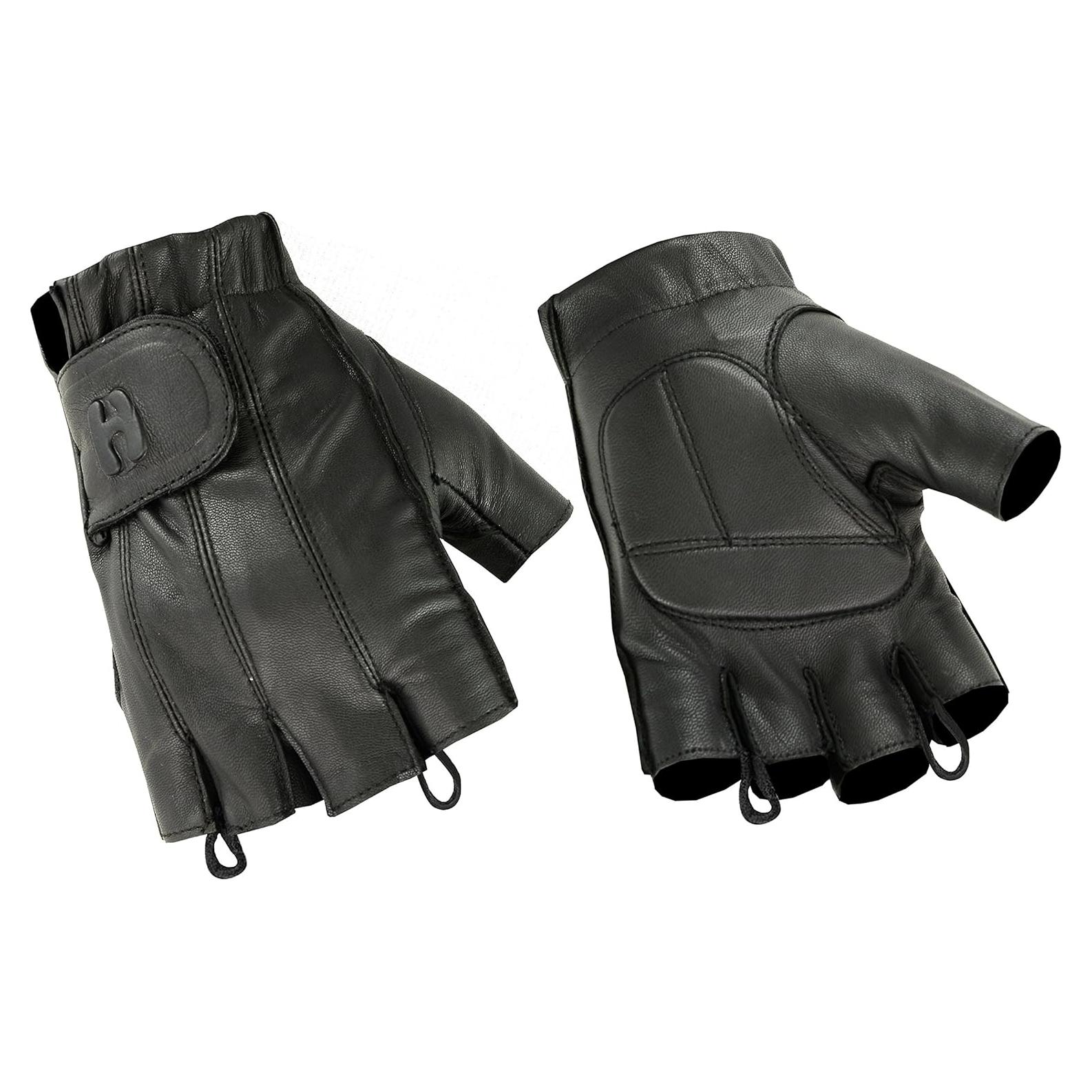 Guantes de Cuero Sin Dedos Hugger - Motocicleta, Negro