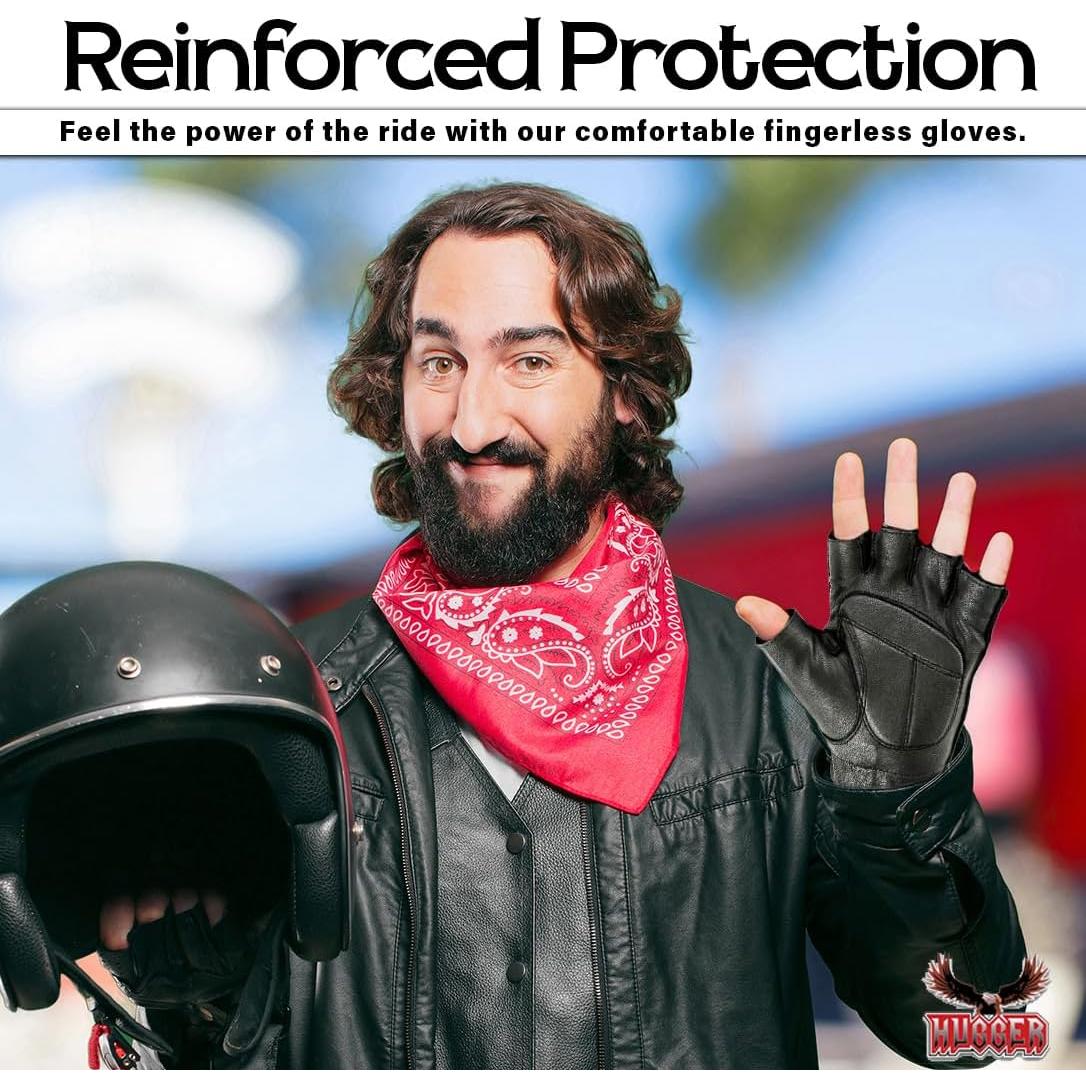 Guantes de Cuero Sin Dedos Hugger - Motocicleta, Negro