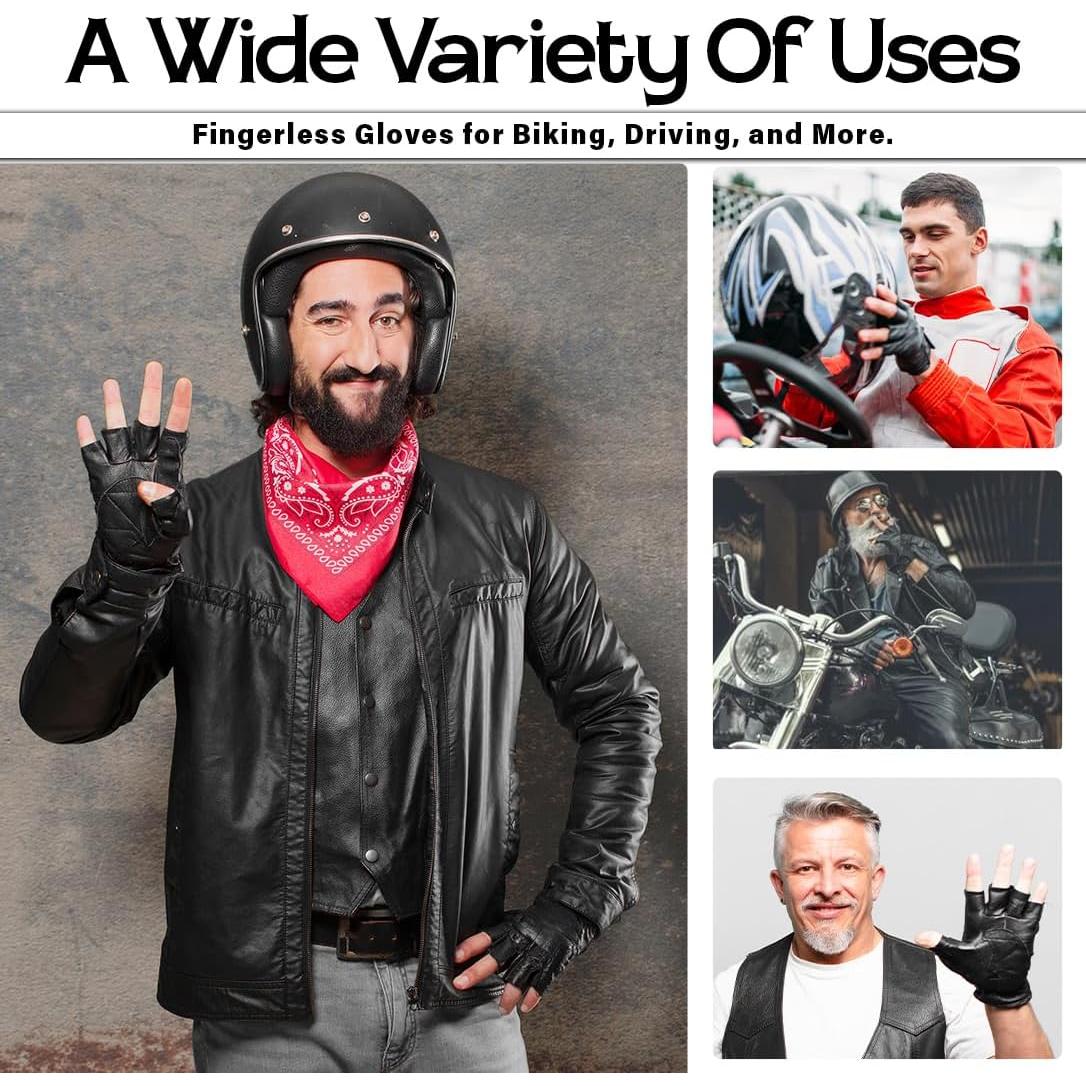 Guantes de Cuero Sin Dedos Hugger - Motocicleta, Negro