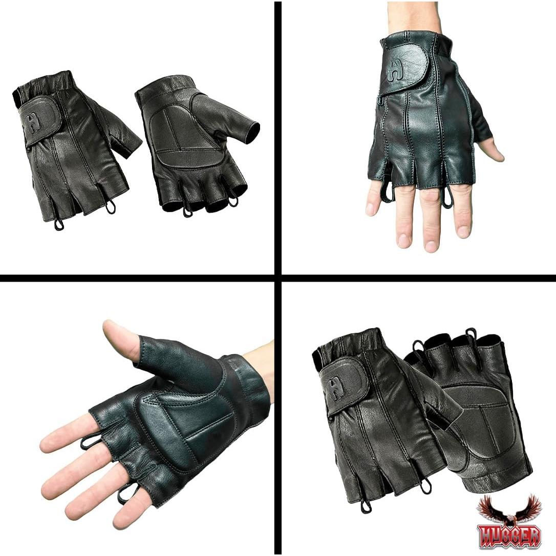 Guantes de Cuero Sin Dedos Hugger - Motocicleta Negro