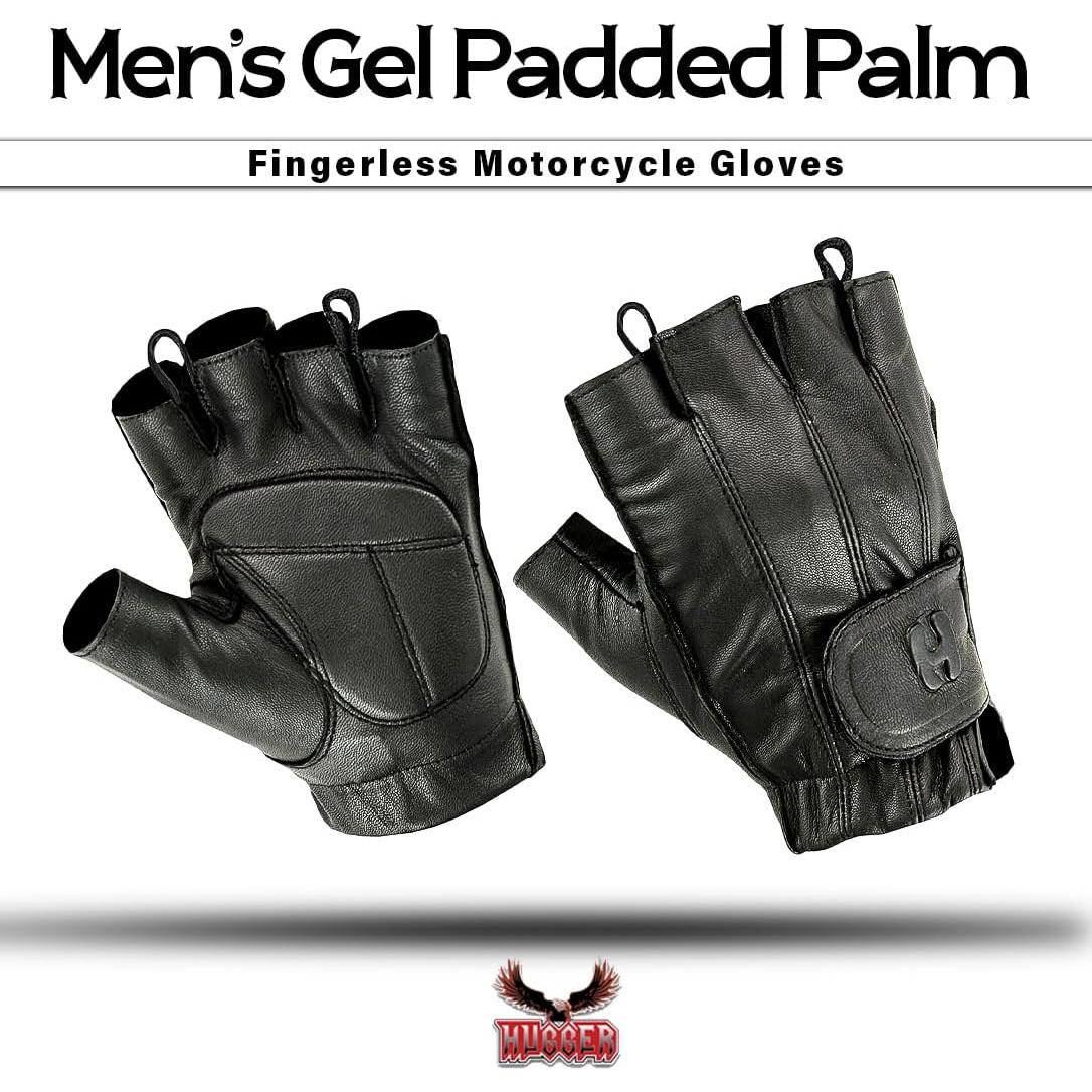 Guantes de Cuero Sin Dedos Hugger - Motocicleta Negro
