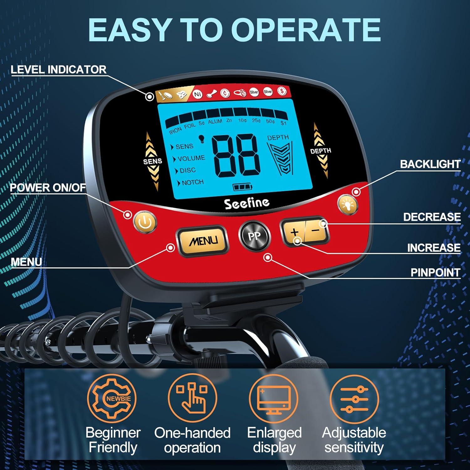 Detector de Metales Seefine T11 con Bobina Impermeable 25.4 cm