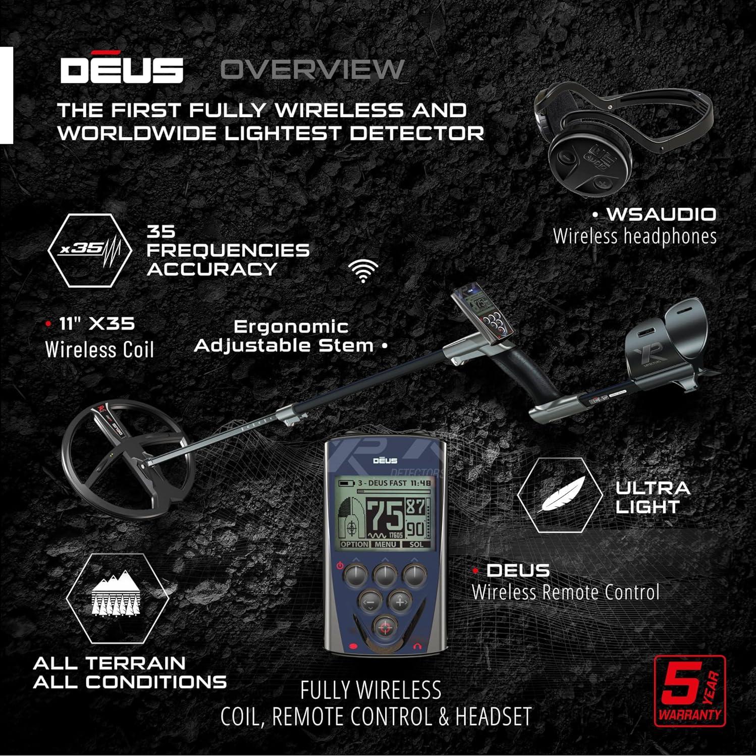 Detector de Metales XP DEUS Inalámbrico con Auriculares y Pinpointer