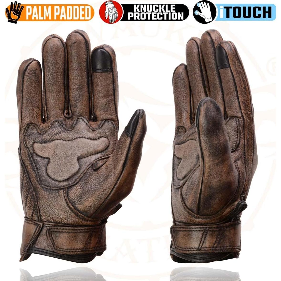Guantes de motocicleta Milwaukee Leather MG7514 Marrón con Gel