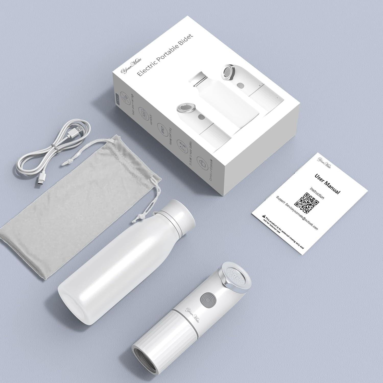 Bidet Portátil Eléctrico YourMate 350ml, Doble Rociado, IPX7