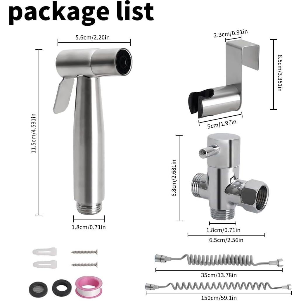 Rociador de Bidet de Mano TONGNIDA Acero Inoxidable 22x12.5cm