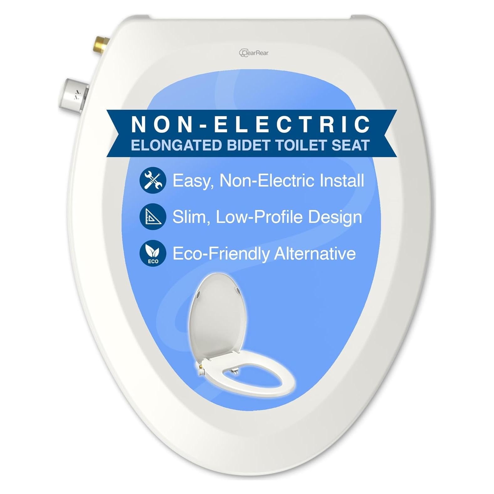 Asiento de Inodoro Bidet Clear Rear - Elongado, Autolimpiante, Ajustable