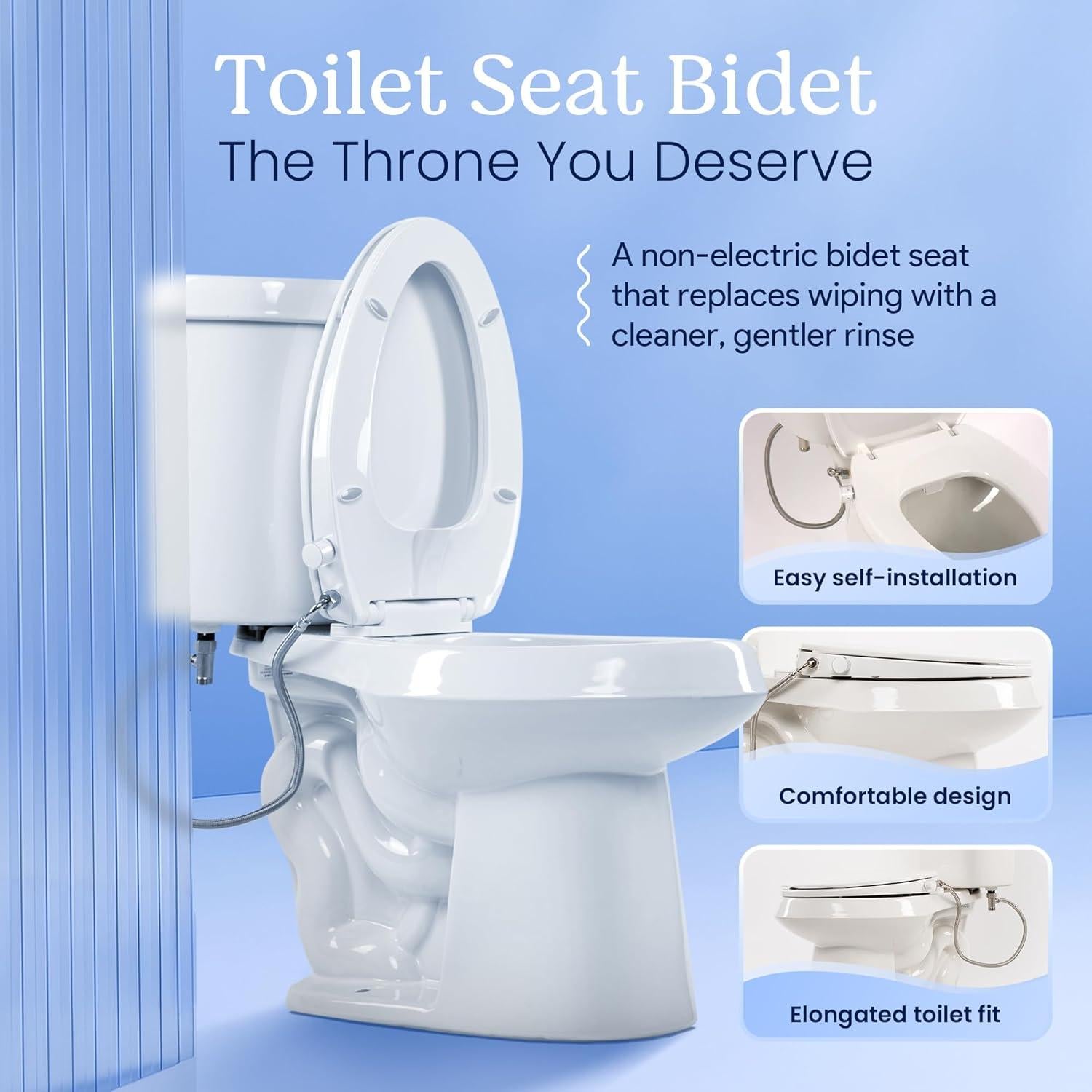 Asiento de Inodoro Bidet Clear Rear - Elongado, Autolimpiante, Ajustable